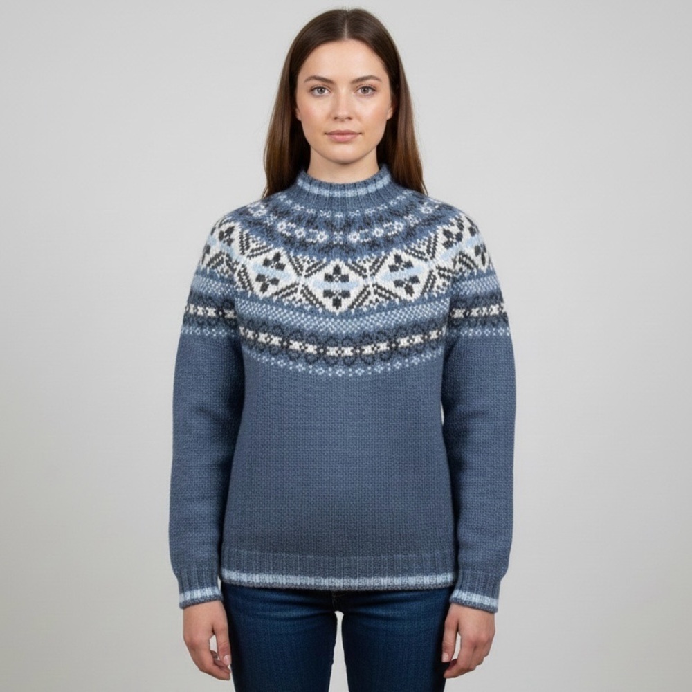 Vintage Eddie Bauer Blue Fair Isle Wool Sweater - Small